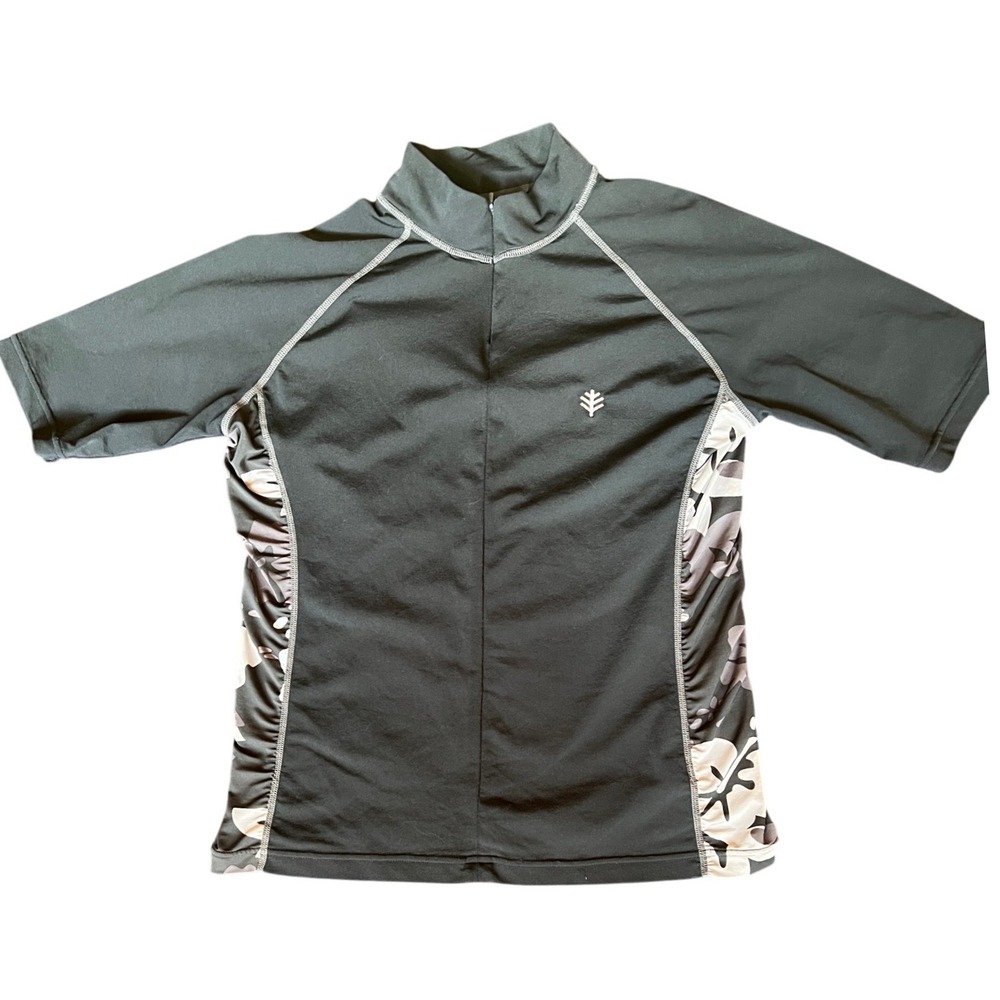 Coolibar Womens UPF 50+ Rash Guard Swim Shirt Black Floral Lightweight Resort S